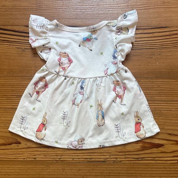 White Peter Rabbit bunny rabbit short flutter sleeve shirt SIZE 3-6M - Picture 3 of 3
